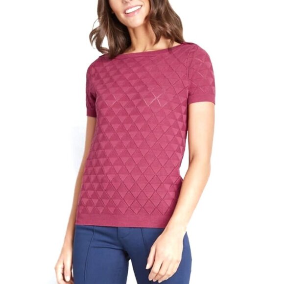 Modcloth Enhanced Experience Short Sleeve Textured Sweater S Mauve Top - Picture 7 of 8